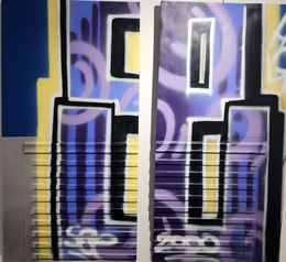 Painting, Les Bleus de St Laz bottom violet See T2B - S, See