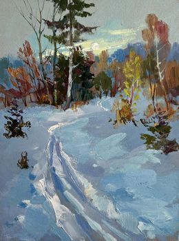 Gemälde, Winter sunset in the forest, Suprunchuk Yuriy