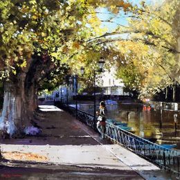 Gemälde, Sous la charmille du quai Jules à Annecy, Jean-Yves Fremaux