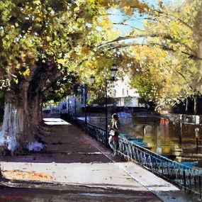 Gemälde, Sous la charmille du quai Jules à Annecy, Jean-Yves Fremaux