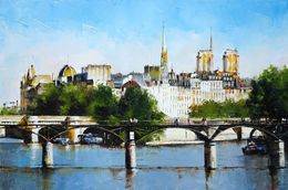 Painting, Paris, la Seine au pont des Arts, Jean-Yves Fremaux