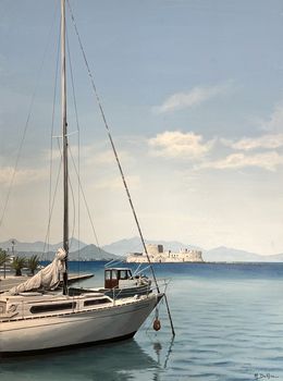 Painting, Bateau au mouillage, Nauplie, Péloponnèse, Matthieu Delfini