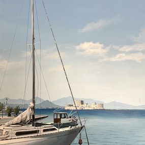Gemälde, Bateau au mouillage, Nauplie, Péloponnèse, Matthieu Delfini
