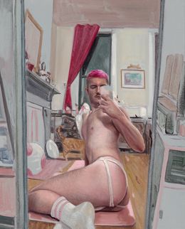 Painting, Pink hair and pussycat selfie, Ian Stone