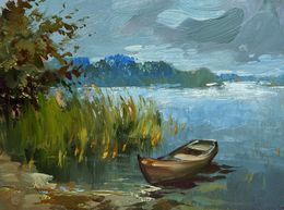 Gemälde, A boat among the reeds, Suprunchuk Yuriy