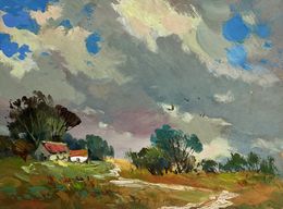 Painting, The sky over the village was overcast, Suprunchuk Yuriy