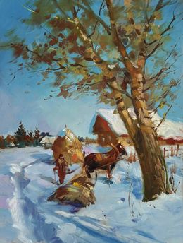 Gemälde, Loading hay in winter, Suprunchuk Yuriy