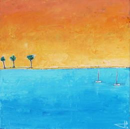 Peinture, Voiliers sous un ciel orangé, JPx
