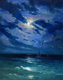Peinture, Moonlit night at sea, Alisa Onipchenko-Cherniakovska