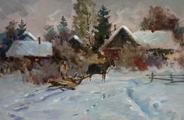 Gemälde, Country winter evening, Suprunchuk Yuriy
