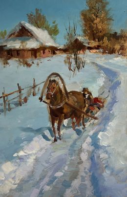 Gemälde, Riding a horse in the snow, Suprunchuk Yuriy