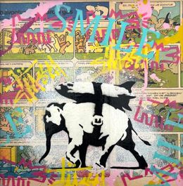 Painting, Banksy Serie: Elephant Rocket x Comics x Street, Koen Betjes