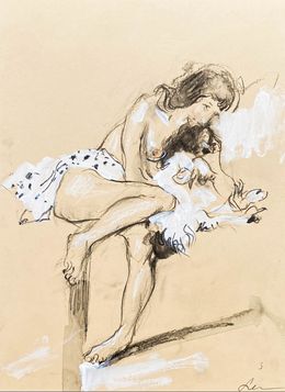 Fine Art Drawings, With my dog (1), Valeria Popova