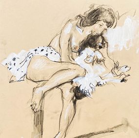 Fine Art Drawings, With my dog (1), Valeria Popova