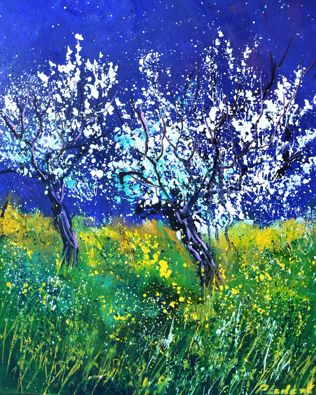 Pol Ledent, Two appletrees in bloom Pol Ledent, Two appletrees in bloom