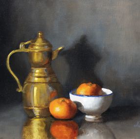 Gemälde, Brass Pot and Clementines - Nature morte, Nicole Le Gall