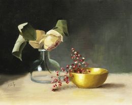 Gemälde, Dried Roses and Pink Peppercorn - Nature morte, Nicole Le Gall