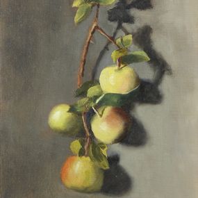 Gemälde, Quatre Pommes sur une Branche - Nature morte, Nicole Le Gall
