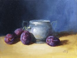 Gemälde, Prunes et Sucrier - Nature morte, Nicole Le Gall