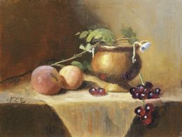 Gemälde, Nature morte aux pêches et raisins - Nature morte, Nicole Le Gall