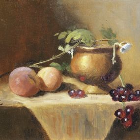 Gemälde, Nature morte aux pêches et raisins - Nature morte, Nicole Le Gall