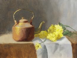 Painting, Fleurs sauvages et Bouilloire - Nature morte, Nicole Le Gall