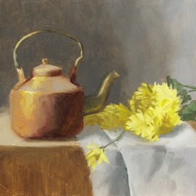 Gemälde, Fleurs sauvages et Bouilloire - Nature morte, Nicole Le Gall