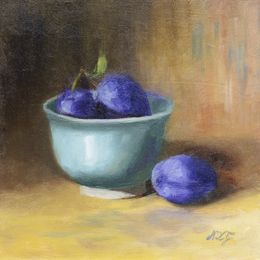 Gemälde, Quetsches et Céramique - Nature morte, Nicole Le Gall