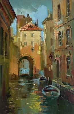Gemälde, River through the streets of Venice, Suprunchuk Yuriy