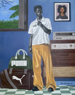 Painting, La Voyageur (Traveler 1) - 21st Century, Contemporary, Figurative, Modern, Men, Alawaye Tope