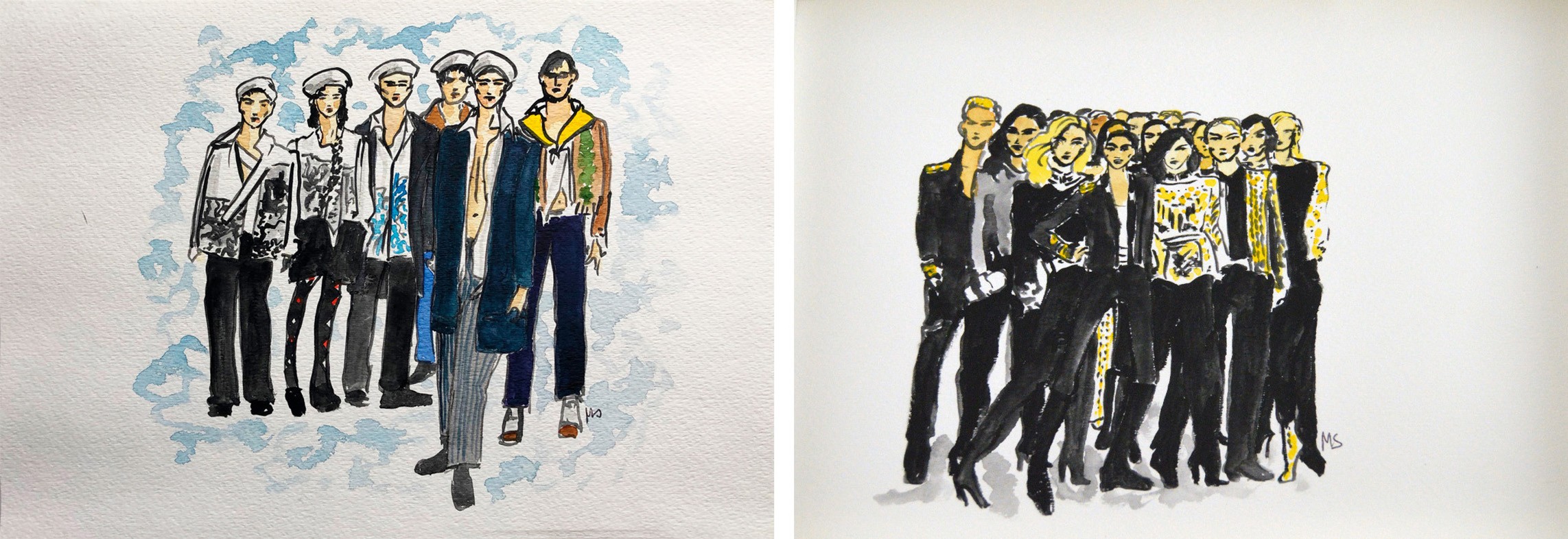 Manuel Santelices, Prada Men's Fall Fashion show and Olivier Rousteing and His Collection, Diptych Manuel Santelices, Prada Men's Fall Fashion show and Olivier Rousteing and His Collection, Diptych