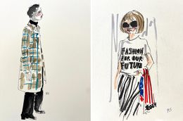 Fine Art Drawings, Man in a blue and brown coat and Fashion for our Future, Diptych, Manuel Santelices