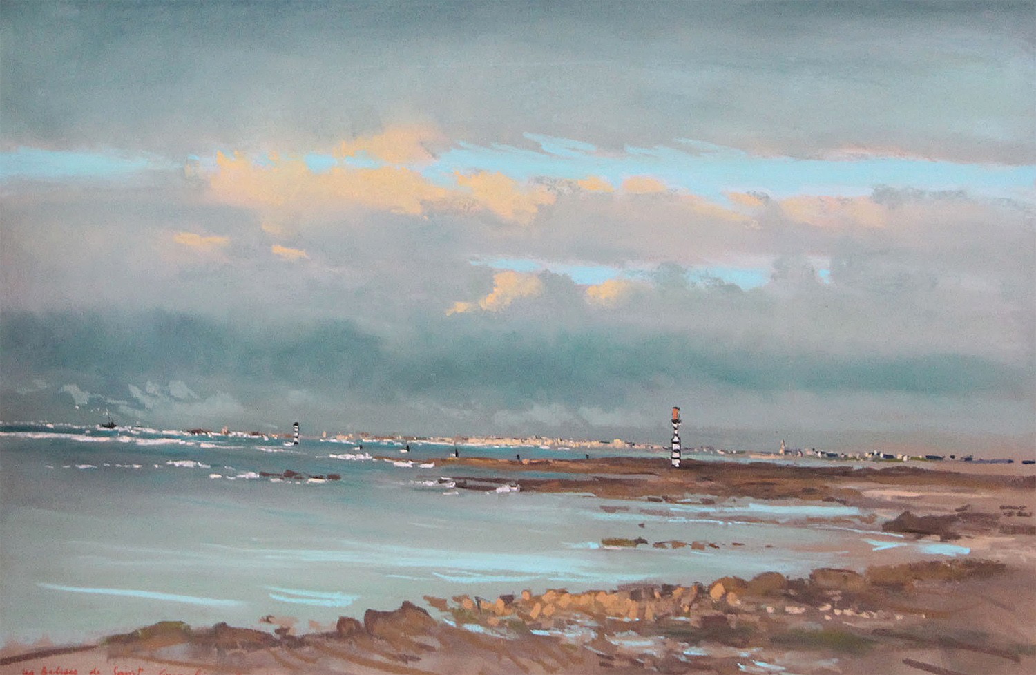 Jacques Coquillay, Jacques Coquillay Peintre officiel de la Marine Les balises de Saint-Guénolé Pastel 60X92cm Jacques Coquillay, Jacques Coquillay Peintre officiel de la Marine Les balises de Saint-Guénolé Pastel 60X92cm