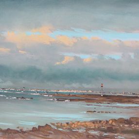 Gemälde, Jacques Coquillay  Peintre officiel de la Marine  Les balises de Saint-Guénolé  Pastel   60X92cm, Jacques Coquillay