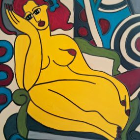 Gemälde, Elle pense à son amoureux, nue sur un fauteuil, Patricia Kleyman