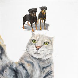 Peinture, Cat vs Dogs – Selfie Humor with Pets, Victo