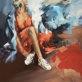 Gemälde, La Fille au Scooter, Murielle Vanhove