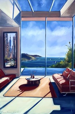 Painting, Villa vue piscine et mer, Lorann Lacave-ladeuix