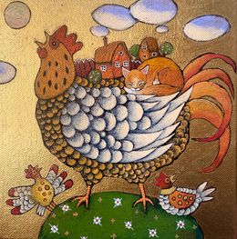 Peinture, Rooster in the Yard, Alexandra Papafotiou