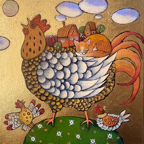 Gemälde, Rooster in the Yard, Alexandra Papafotiou