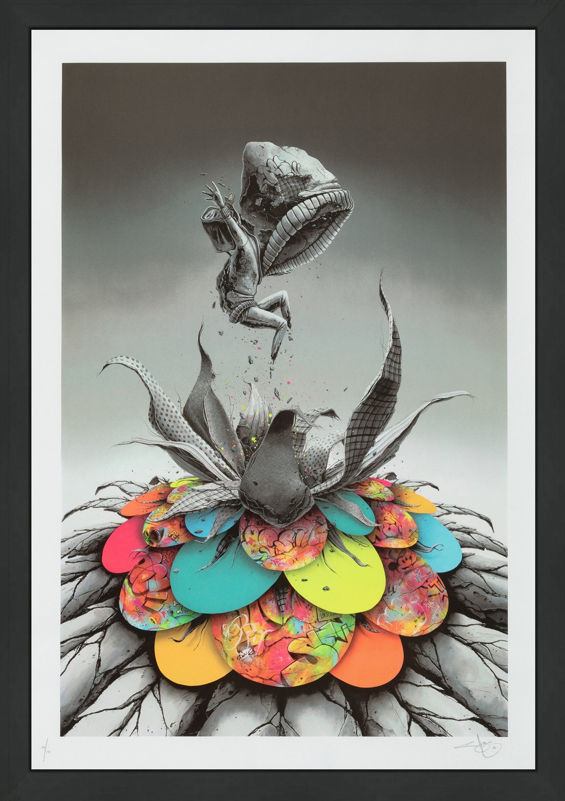 Pierre Yves Riveau, Bloom Boom (framed hand signed screen print) Pierre Yves Riveau, Bloom Boom (framed hand signed screen print)