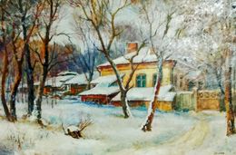 Gemälde, Snowy streets of the village, Vitaly Duhnevich