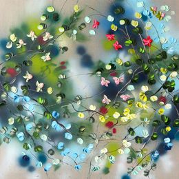 Gemälde, The Smell of Roses II - modern colorful floral artwork on linen canvas, Anastassia Skopp