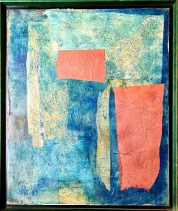Painting, French Mixed Media Abstract Expressionist. Symphony in Blue and Red., Danièle Jaquillard