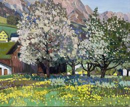 Painting, Spring at the foot of the Alps, Nadezda Stupina