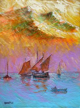Peinture, Sea,sails,mountain, Rakhmet Redzhepov (Ramzi)