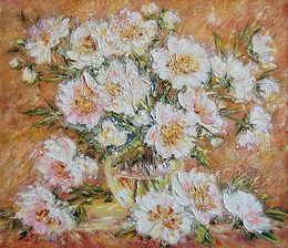 Gemälde, Peonies on a golden background, Olga Artim