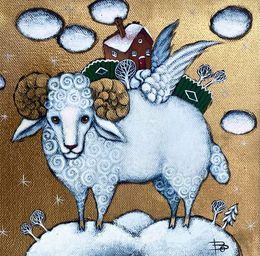 Peinture, Ram on Gold, Happiness into the House, Alexandra Papafotiou