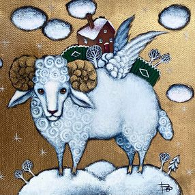 Gemälde, Ram on Gold, Happiness into the House, Alexandra Papafotiou