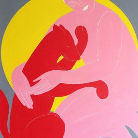 Gemälde, With a red dog, Sasha Katinauskiene